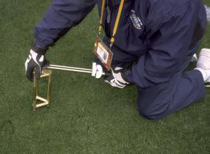 The unique design of the new Turf-Tec Toma Shear Strength Tester allows the turf stability to be tested to insure the health of the root system directly on athletic fields. The Turf-Tec Toma Shear Strength Tester can also test different cleat designs and cleat depths to insure proper footing during play. Simply screw in the cleats to be used during play and insert the tool into the soil. By simply pressing down and turning the tool until the turf fails, you can get a reading in foot pounds or Newton Meters as to the shear strength of the turf. Different cleat types and depths can be tested and compared to each other right on the playing field. This will insure the cleat choice is optimum for that field on that given day, regardless of field moisture, soil types, turf varieties or weather conditions.