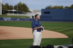 This is Jon Naber, Assistant Sports Turf Manager at the Maryvale Baseball Park speaking to our group.  The stadium is run by the City of Phoenix.