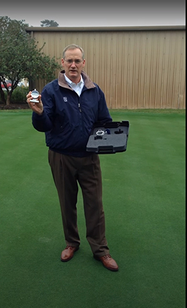 Precision Putting Green Firmness Compaction Meter has a digital depth meter for measuring the depression made in the putting surface after you drop the large bearing