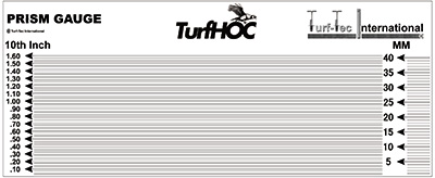 HGPRISM-LASER-INCH-G Model - Turf-Tec Height of Cut Prism scale lines are in 1/10th of an inch increments. Details to 0.020 increment lines