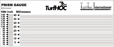 HGPRISM-LASER-INCH-G Model - Turf-Tec Height of Cut Prism scale lines are in 1/10th of an inch increments. Details to 0.020 increment lines