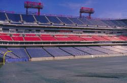 Tennessee Titans field, the Coliseum in Nashville, Tennessee.  The field is covered with geotextile fabric to maintain heat as the fields base turf is Bermudagrass.