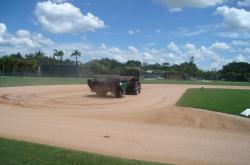 Bruce Bates with Pro-Grounds Products also put on a Pro's Choice demonstration class on proper application techniques for calcine clay on a baseball field at the City of Palms Park.