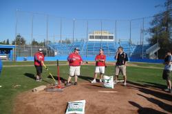 This is a mound building demonstration at San Jose State University being conducted by Chad Mulholland and Jeremy Wilt from the Phillies, Larry Divito from the Washington Nationals (Now with the Twins) and an assistant Sports Turf Manager from the Pittsburgh Pirates.